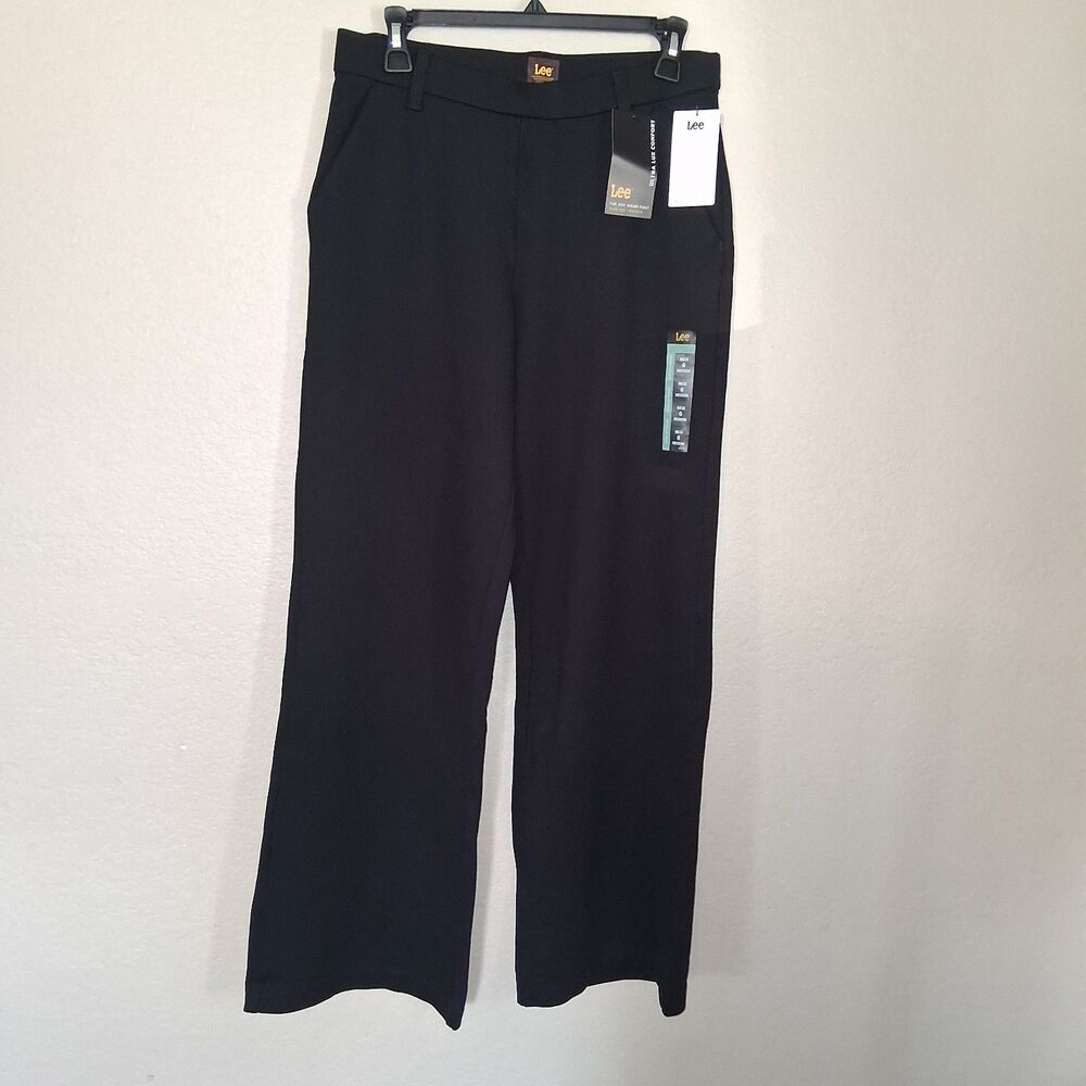 Lee Ultra Lux Comfort Any Wear Wide Leg Pull On Pant 6 Black Business Casual